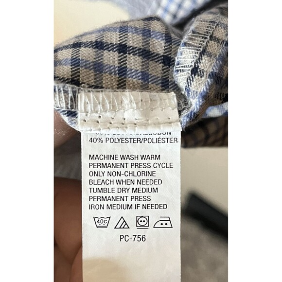 Van Heusen Men’s XL Blue Gray Plaid Button-Down Long Sleeve Shirt 17-17.5 Used - Picture 5 of 6